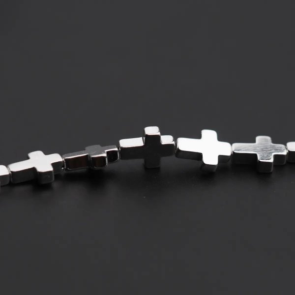 Hematyt srebrny krzyż 6x8 mm (sznur)