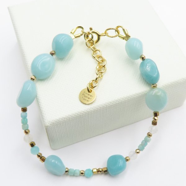 Mix Kamieni i srebro złocone - bransoleta 17 cm + regulacja