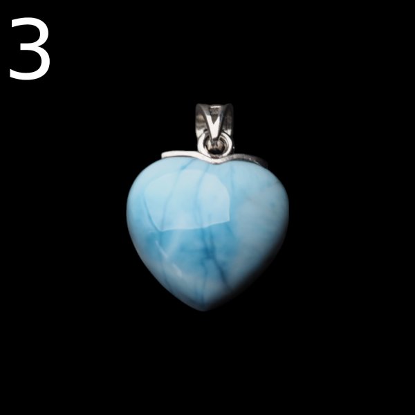 Larimar i srebro rodowane - zawieszka serce 15 mm