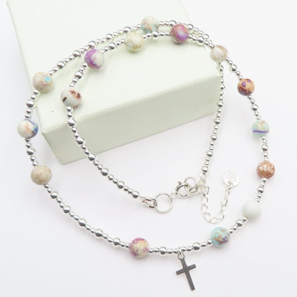 Jaspis Cesarski, Hematyt i srebro - naszyjnik różaniec