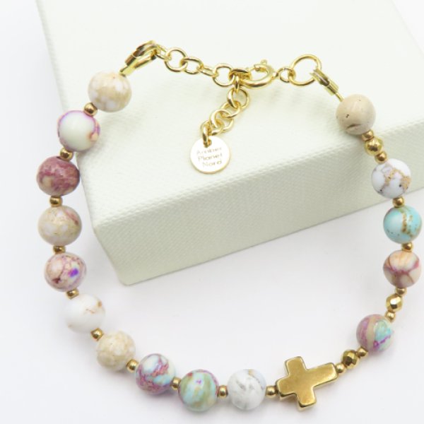 Jaspis Cesarski, hematyt i srebro  - bransoletka różaniec 17 cm + 3 cm regulacja