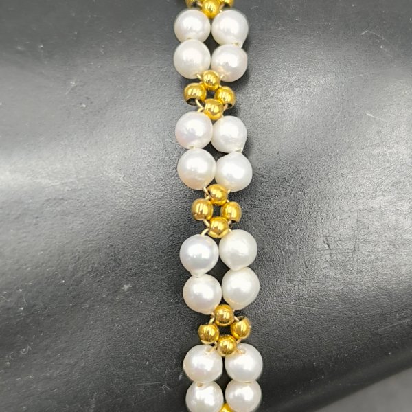 Perły i Hematyt w srebrze złoconym - bransoletka pleciona