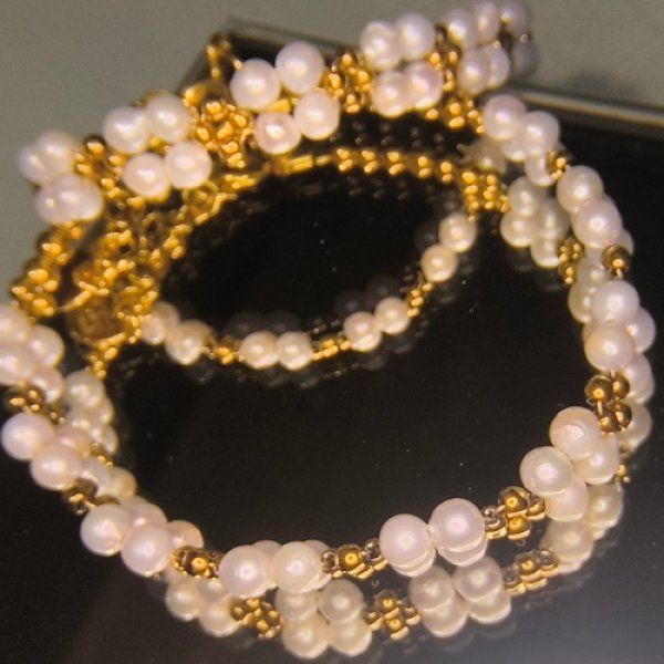 Perły i Hematyt w srebrze złoconym - bransoletka pleciona