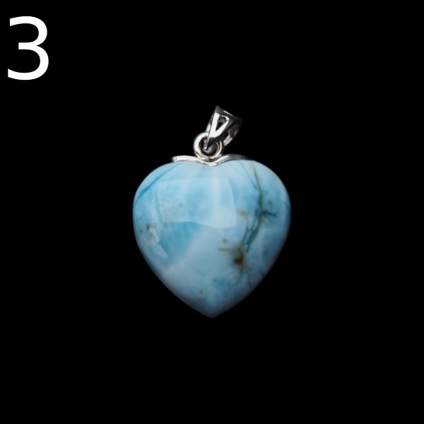 Larimar i srebro rodowane - zawieszka serce 18 mm