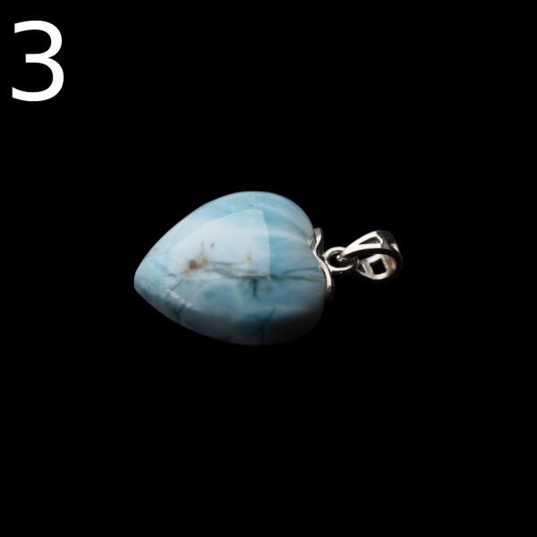 Larimar i srebro rodowane - zawieszka serce 18 mm