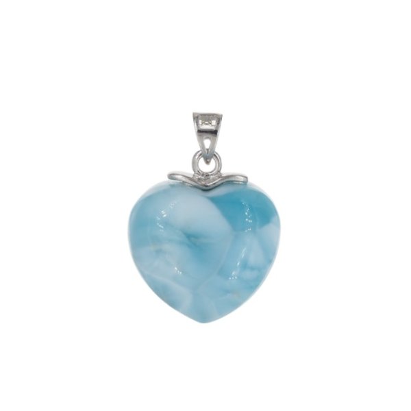 Larimar i srebro rodowane - zawieszka serce 18 mm