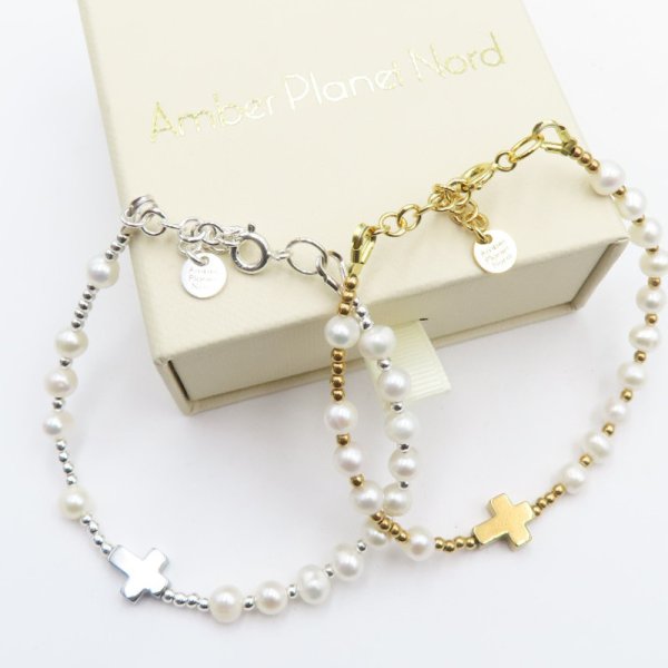 Perła, hematyt i srebro  - bransoletka różaniec 17 cm + 3 cm regulacja