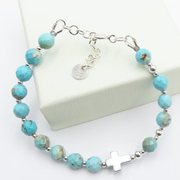 Turkus, hematyt i srebro  - bransoletka różaniec 17 cm + 3 cm regulacja