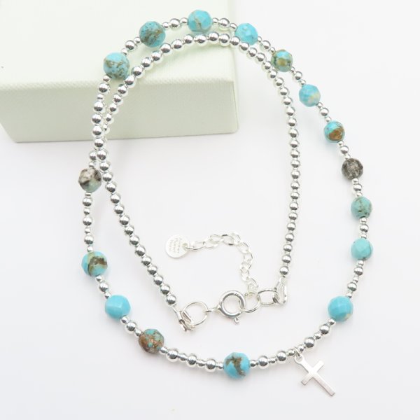 Turkus, Hematyt i srebro - naszyjnik różaniec