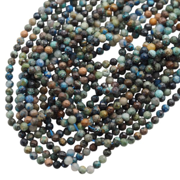 Chryzokola/Azuryt fasetowane kulki 4 mm – sznur ok. 38 cm