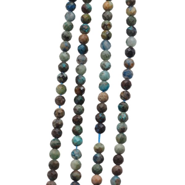 Chryzokola/Azuryt fasetowane kulki 4 mm – sznur ok. 38 cm