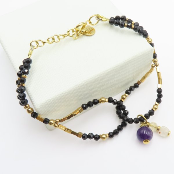 Mix kamieni srebro złocone - bransoletka