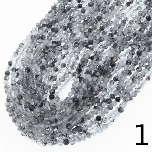 Kwarc rutylowy czarny fasetowany – kulki 2,5 mm - sznur 39 cm