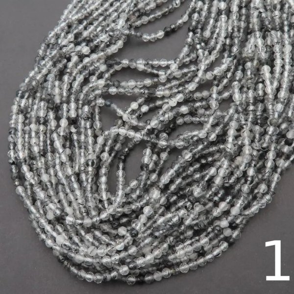 Kwarc rutylowy czarny fasetowany – kulki 2,5 mm - sznur 39 cm
