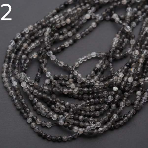 Kwarc rutylowy czarny fasetowany – kulki 2,5 mm - sznur 39 cm