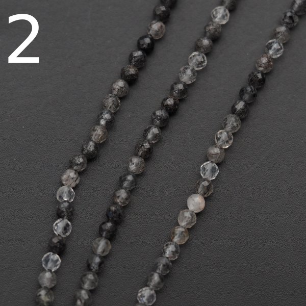 Kwarc rutylowy czarny fasetowany – kulki 2,5 mm - sznur 39 cm
