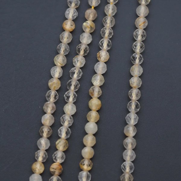 Kwarc rutylowy ze złotą nitką fasetowany – kulka 3,7 mm (sznur 38 cm)