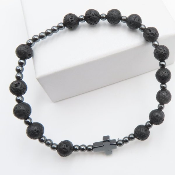 Lawa Wulkaniczna i Hematyt - bransoletka różaniec 
