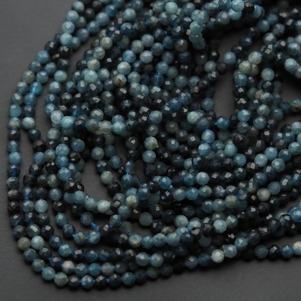 Turmalin niebieski fasetowany - kulki 3,5 mm (sznur)