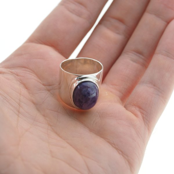 Czaroit i srebro - Sygnet owal (Rozmiary Jubilerskie 16, 18, 20, 22)