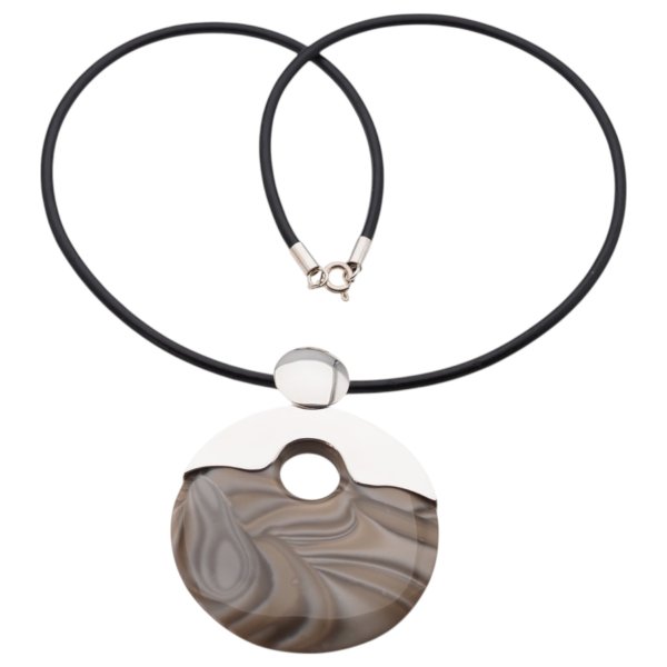 Krzemień Pasiasty, rzemień i srebro - naszyjnik