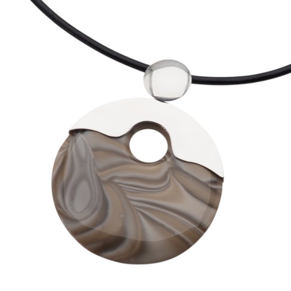 Krzemień Pasiasty, rzemień i srebro - naszyjnik