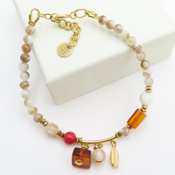 Mix Kamieni i srebro złocone - bransoletka