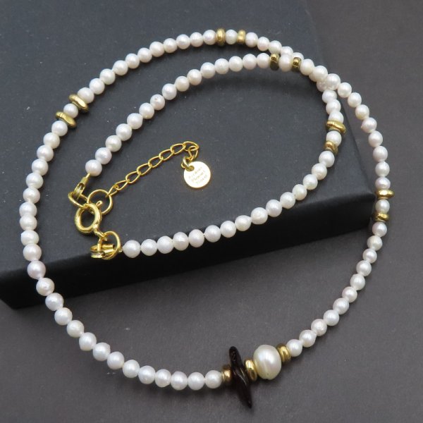 Perła Hodowana, Bursztyn i Hematyt w srebrze złoconym