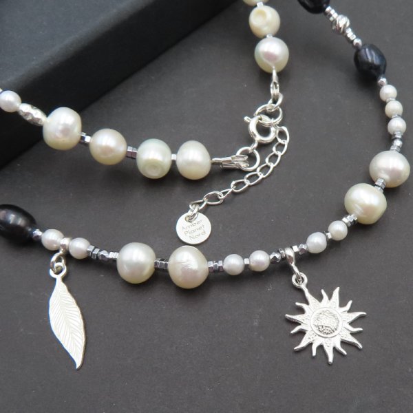 Perły Naturalne  i hematyt w srebrze - naszyjnik 