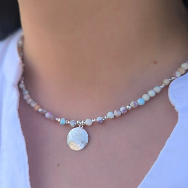 Jaspis i Hematyt w srebrze  - naszyjnik