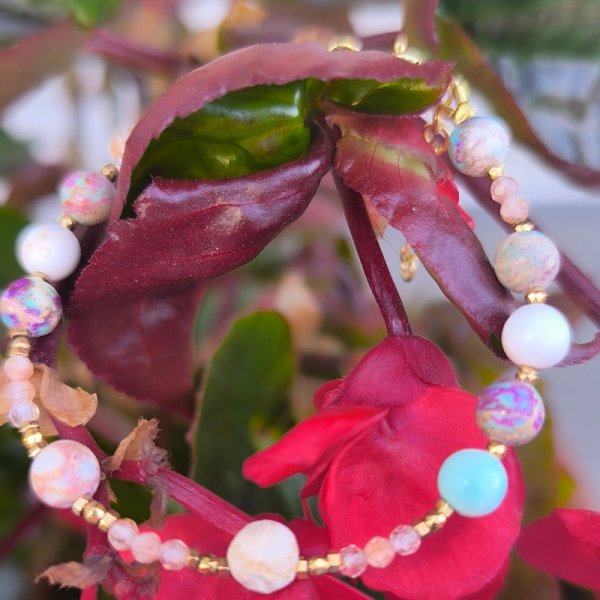 Jaspis, Kamień Słoneczny i Hematyt w srebrze złoconym - bransoletka