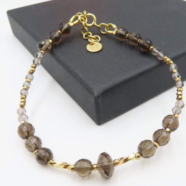 Kwarc Dymny i Hematyt w srebrze złoconym - bransoletka
