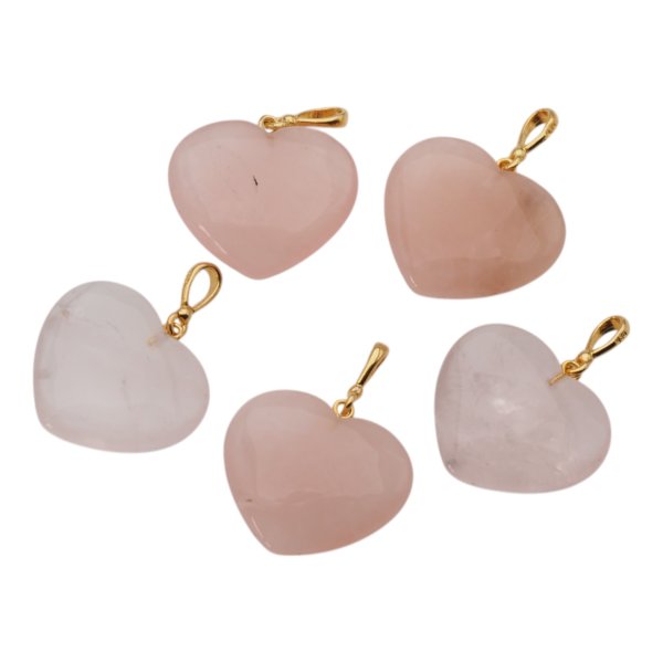 Kwarc Różowy i srebro złocone - zawieszka serce 25 mm