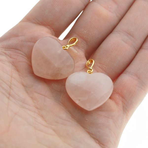 Kwarc Różowy i srebro złocone - zawieszka serce 25 mm