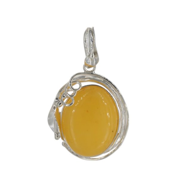 Mleczny Bursztyn w srebrze - wisiorek z liściem
