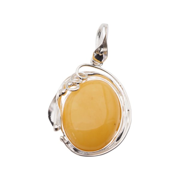 Mleczny Bursztyn w srebrze - wisiorek z liściem