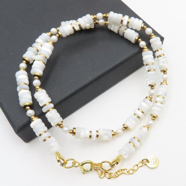 Muszla, Perły i hematyt w srebrze złoconym - naszyjnik 