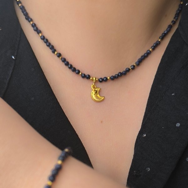 Noc Kairu i Hematyt w srebrze złoconym - naszyjnik i bransoletka