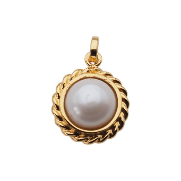Perła Biała w srebrze złoconym - zawieszka okrągła