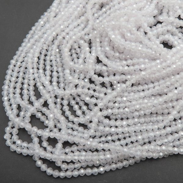 Cyrkon syntetyczny biały fasetowane kulki 3 mm – sznur ok. 38 cm