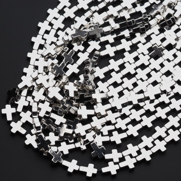 Hematyt srebrny krzyż 8x10 mm (sznur)