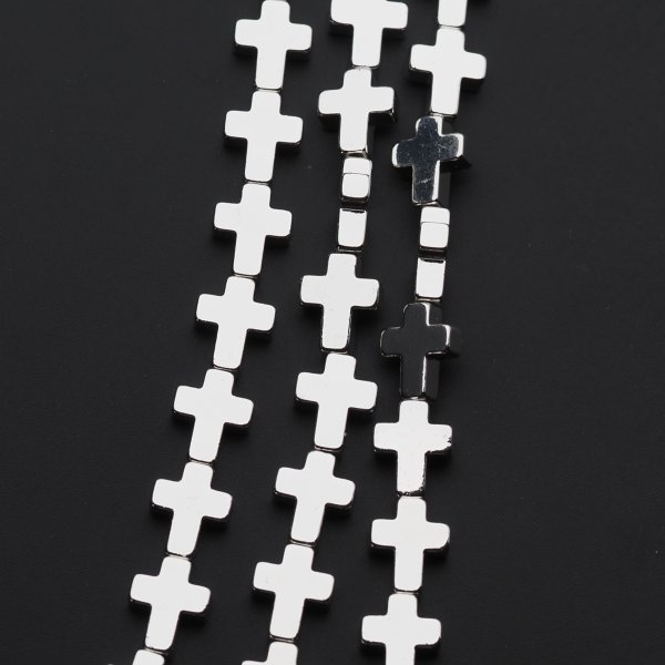Hematyt srebrny krzyż 8x10 mm (sznur)
