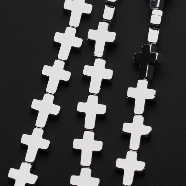 Hematyt srebrny krzyż 8x10 mm (sznur)