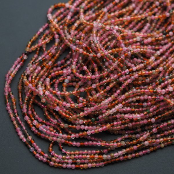 Turmalin kolorowy fasetowany kulki 2 mm – sznur ok. 38 cm