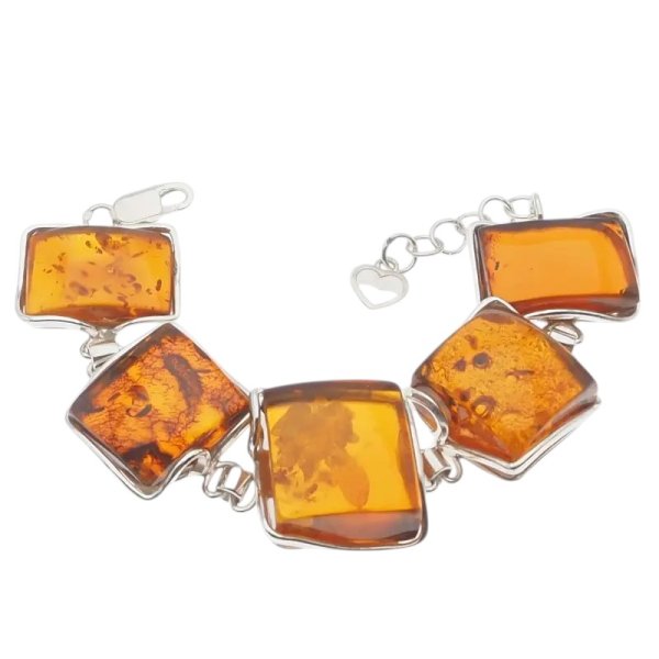 Koniakowy Bursztyn i srebro - bransoleta