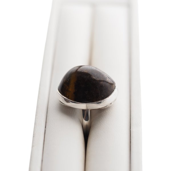 Bursztyn czarny i srebro - pierścionek (rozmiar 16)