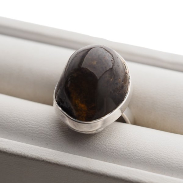 Bursztyn czarny i srebro - pierścionek (rozmiar 16)