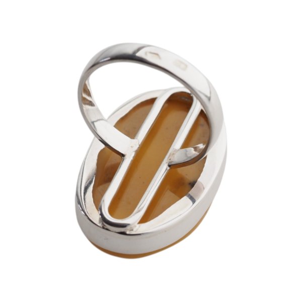 Mleczny Bursztyn i srebro - pierścionek owalny (Rozmiar Jubilerski 18)