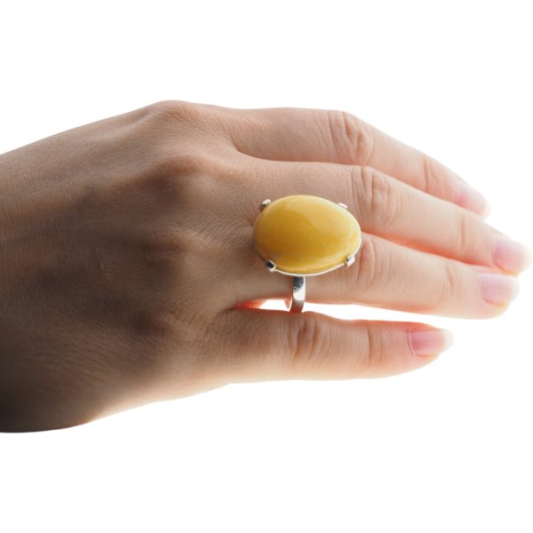 Mleczny Bursztyn łza i srebro - pierścionek z regulacją (rozmiar 14–18)
