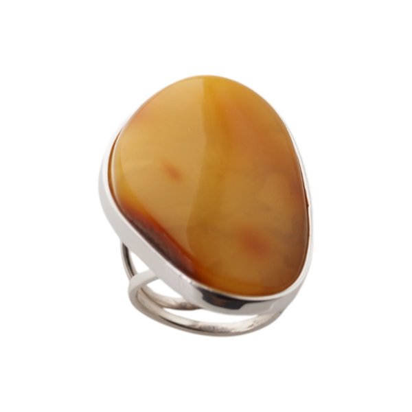Mleczny Bursztyn i srebro - pierścionek z regulacją (rozmiar 10-14)